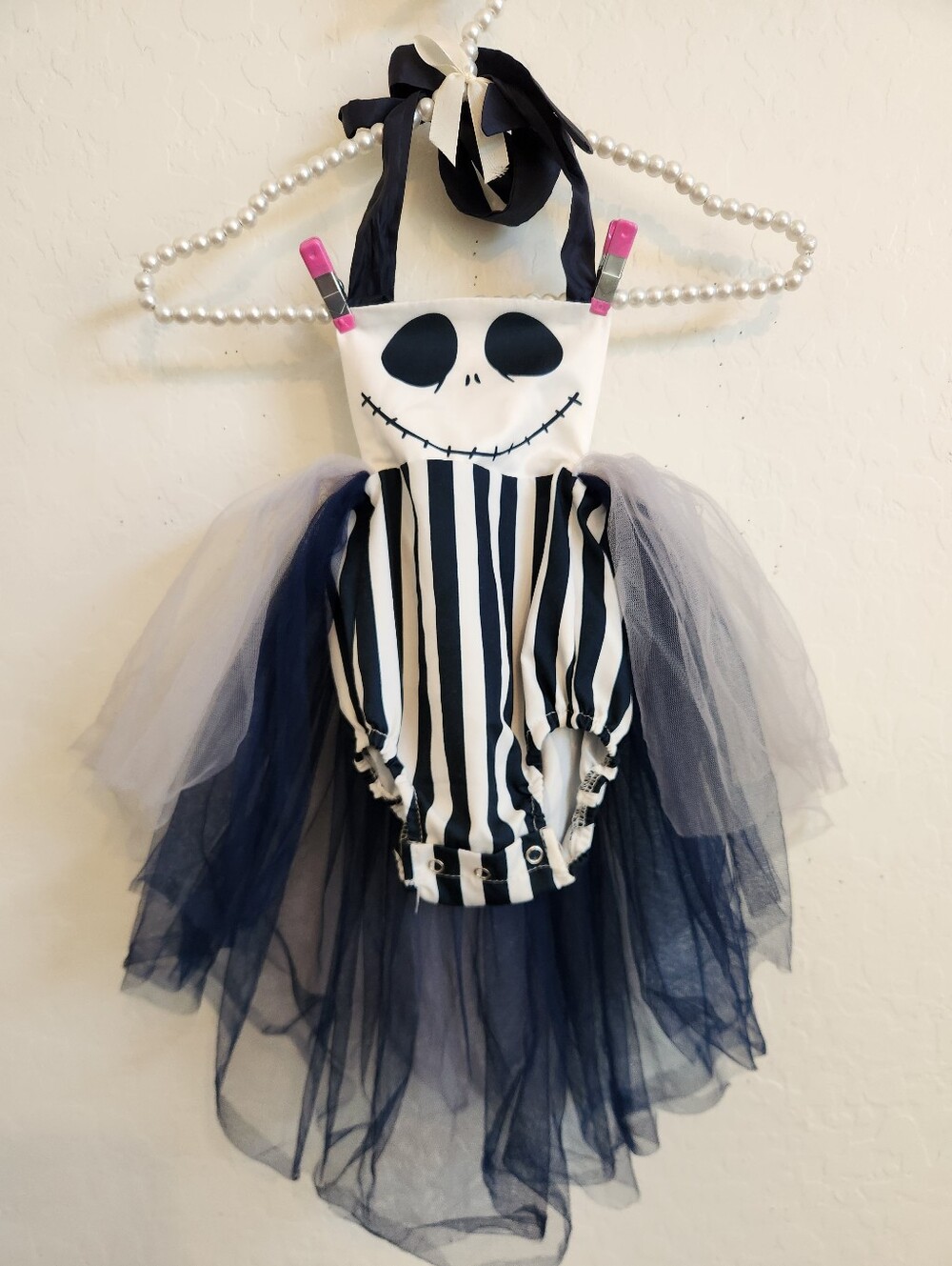 Navy Blue & White Striped Jack Skeleton Tutu Baby Costume